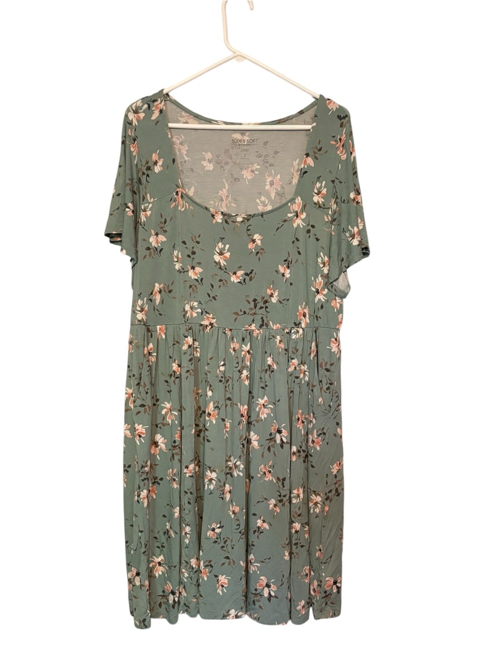 Plus Size Torrid Dress Super Soft Green Floral Short Sleeve Midi Size 2X